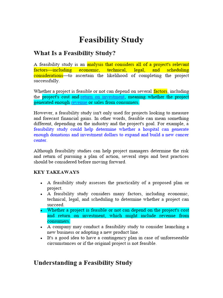 Understanding Feasibility Studies | PDF | Feasibility Study | Investing