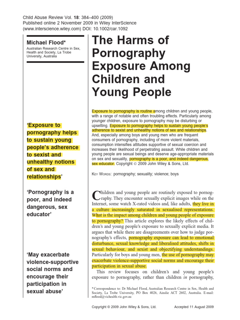 3 Flood M., The Harms of Pornography Exposure Among Children and Young ...