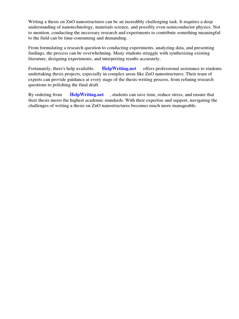 Thesis On Zno Nanostructures PDF Zinc Oxide Nanoparticle