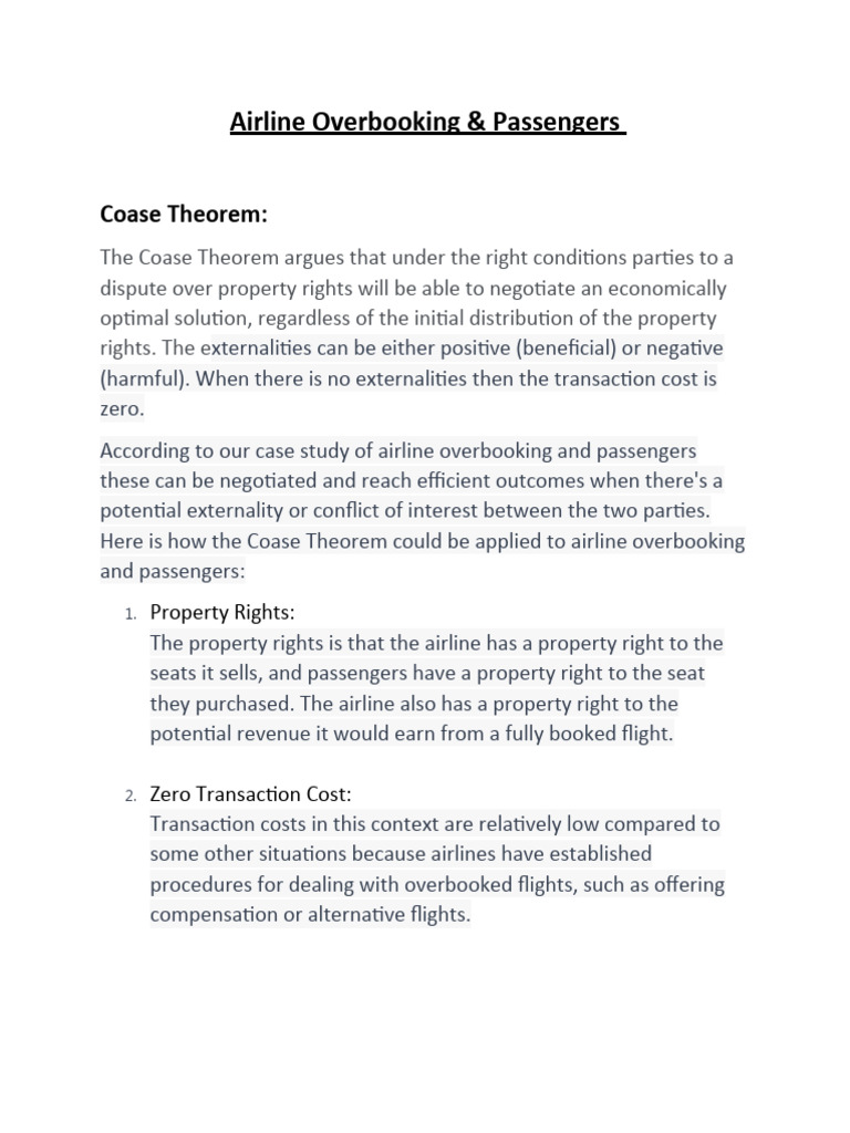 Airline Overbooking Pdf Externality Airlines