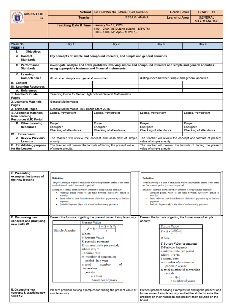 Grade 11 General Math Lesson Plan | PDF