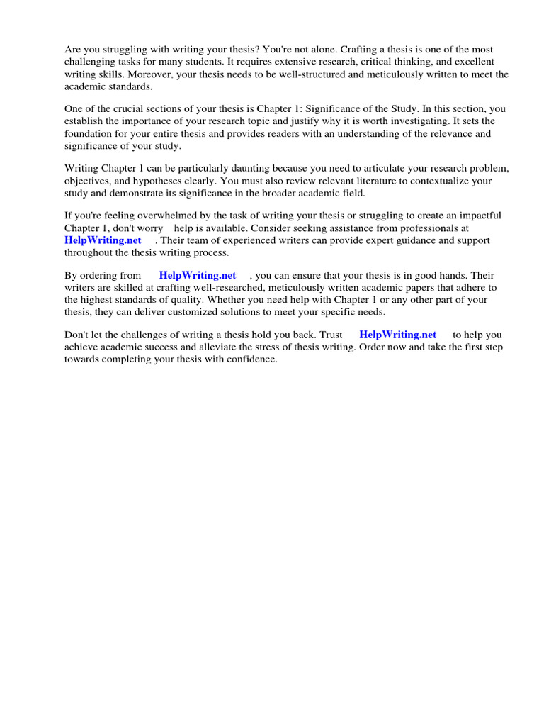 Sample Thesis Chapter 1 Significance of The Study | Download Free PDF ...