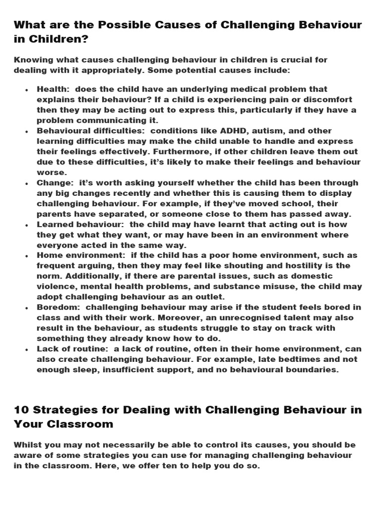 Difficult Challenging Behaviour Causes