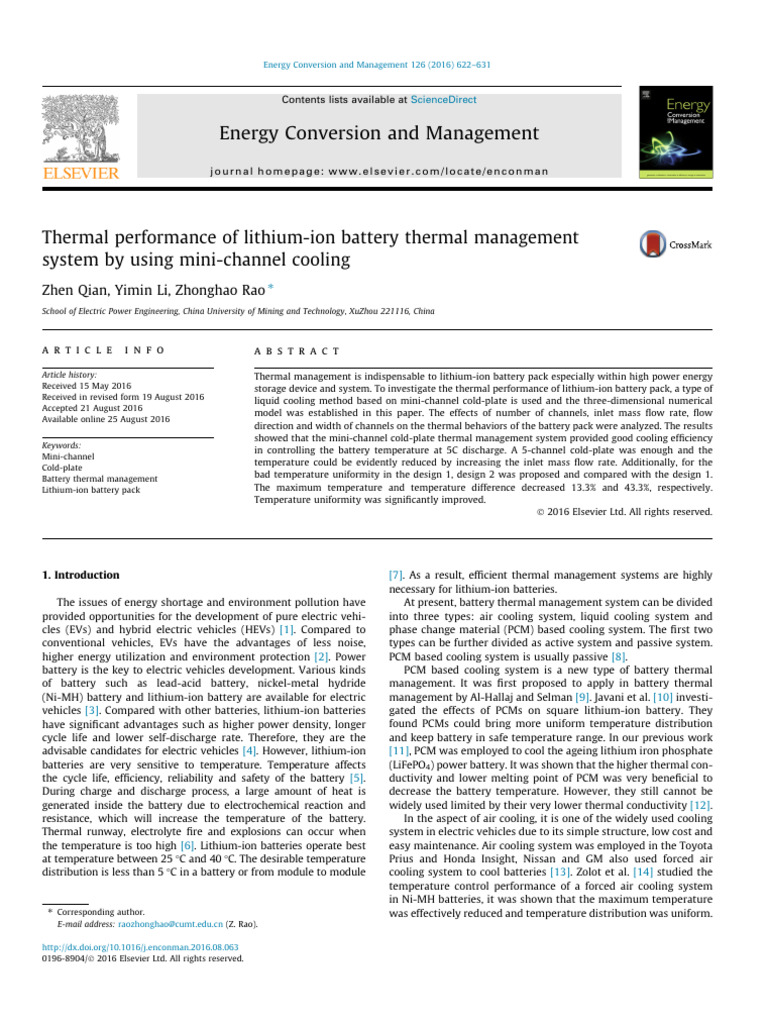 Mini-Channel Cooling for Lithium-Ion Batteries | PDF | Lithium Ion ...