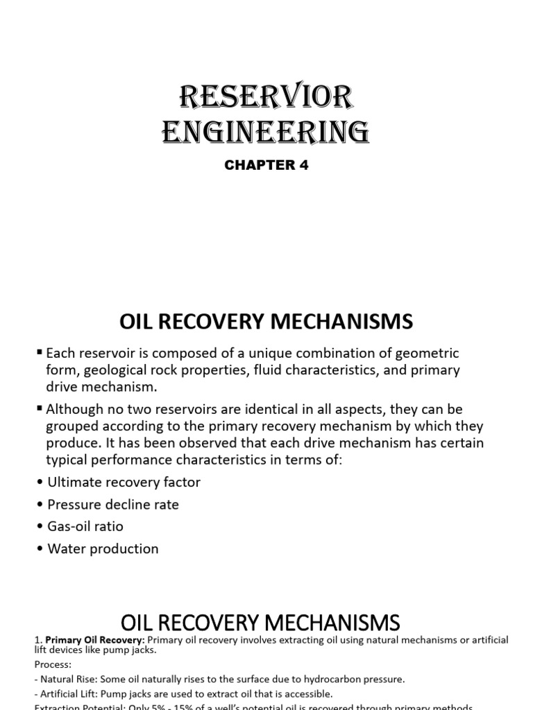 Chapter4 Reservior Engineering Pdf Enhanced Oil Recovery