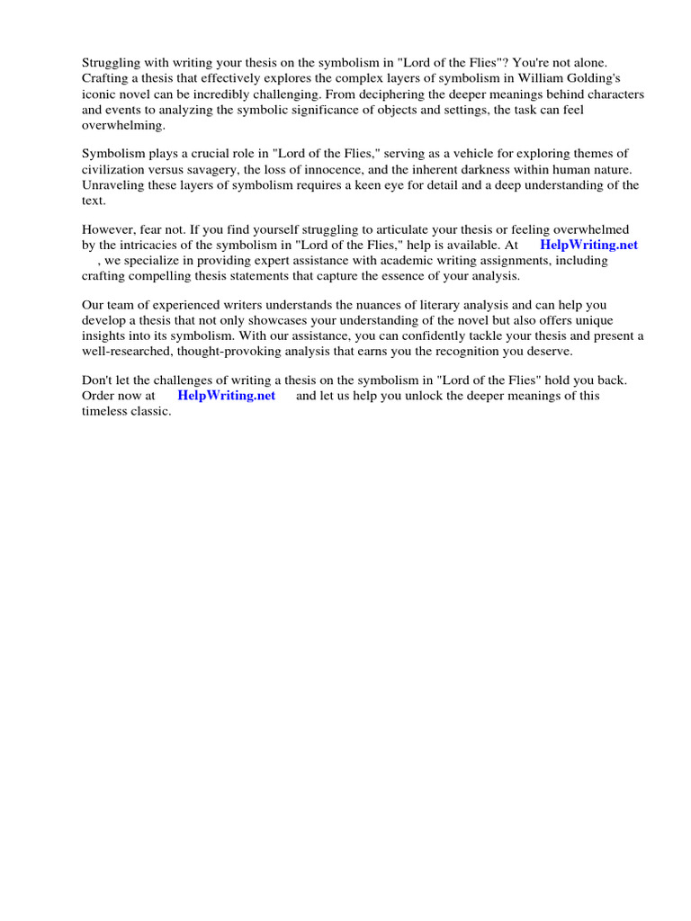 Lord of The Flies Symbolism Thesis Statement PDF