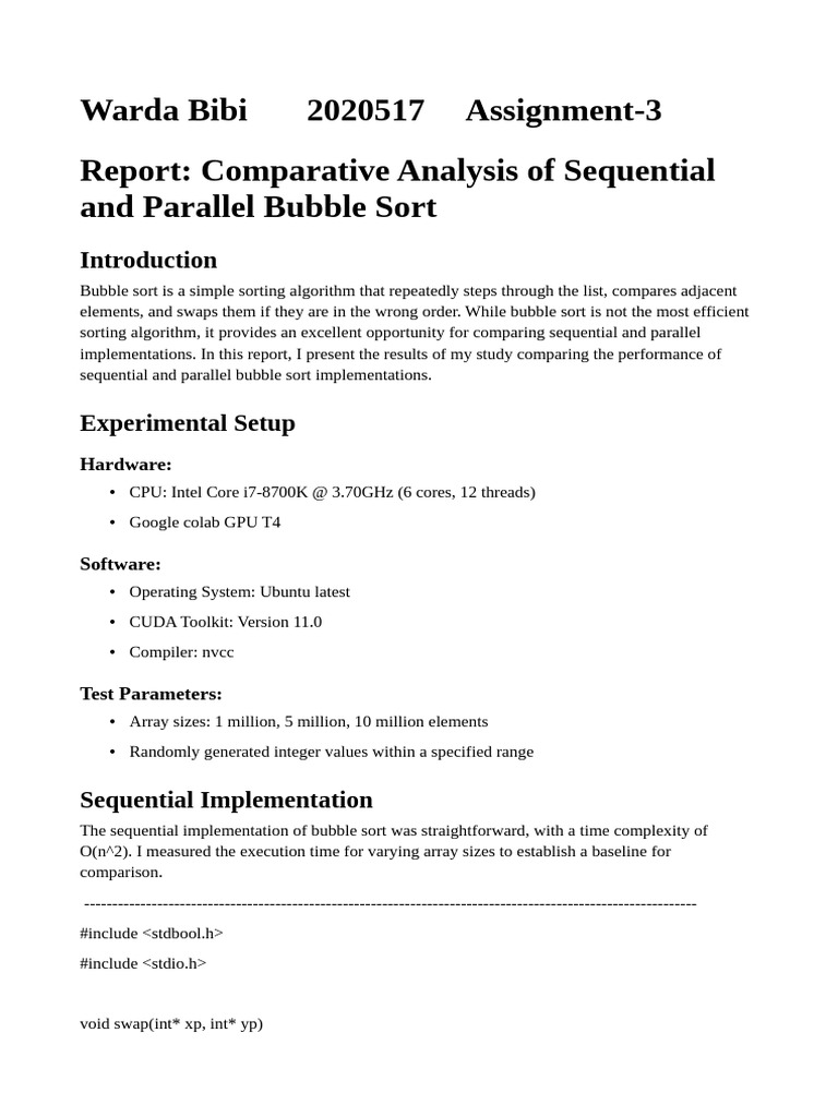 Parallel vs Sequential Bubble Sort Analysis | PDF | Software ...