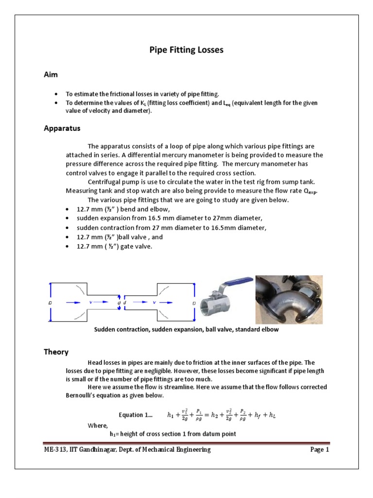 Pipe Fitting Losses Pressure Measurement Valve