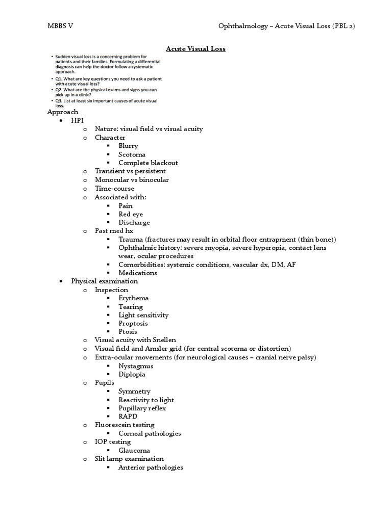 Acute Visual Loss in Ophthalmology Guide | PDF | Retina | Glaucoma