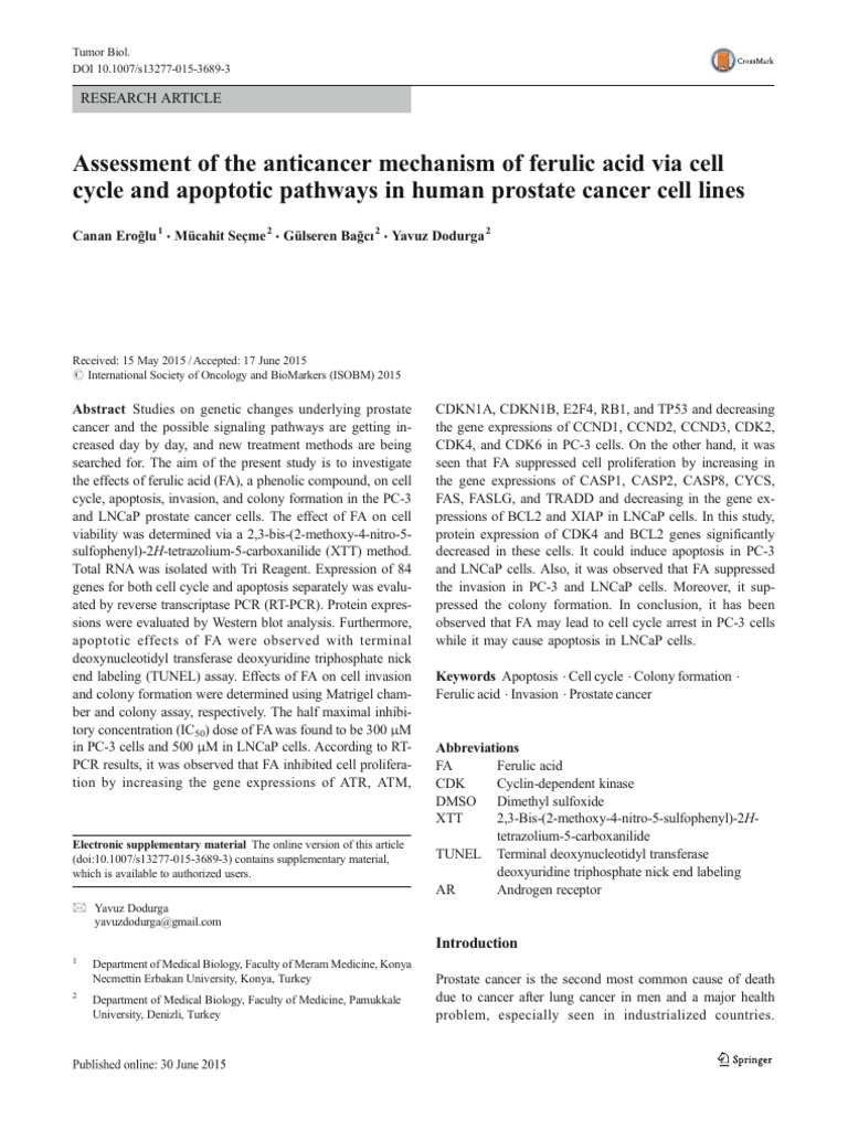Anticancer Mechanism of Ferulic Acid in Human Prostate Cancer | PDF ...