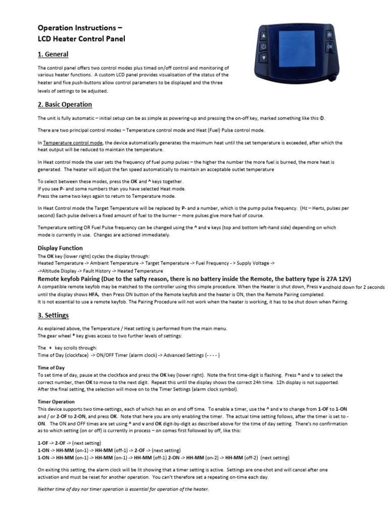 Lavaner Diesel Heater Control Guide | PDF | Technology & Engineering