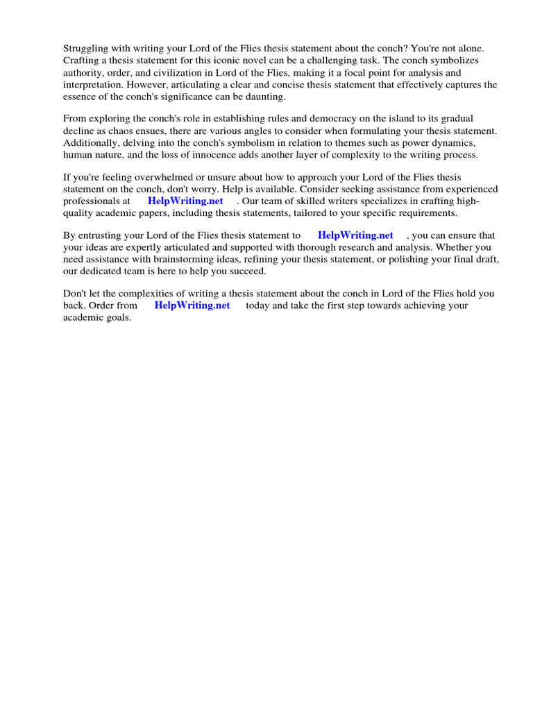 Lord of The Flies Thesis Statement Conch PDF