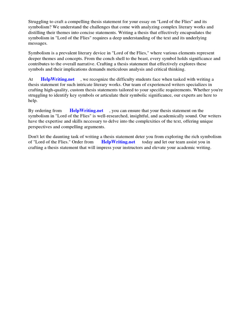 Thesis Statements For Lord of The Flies On Symbolism PDF