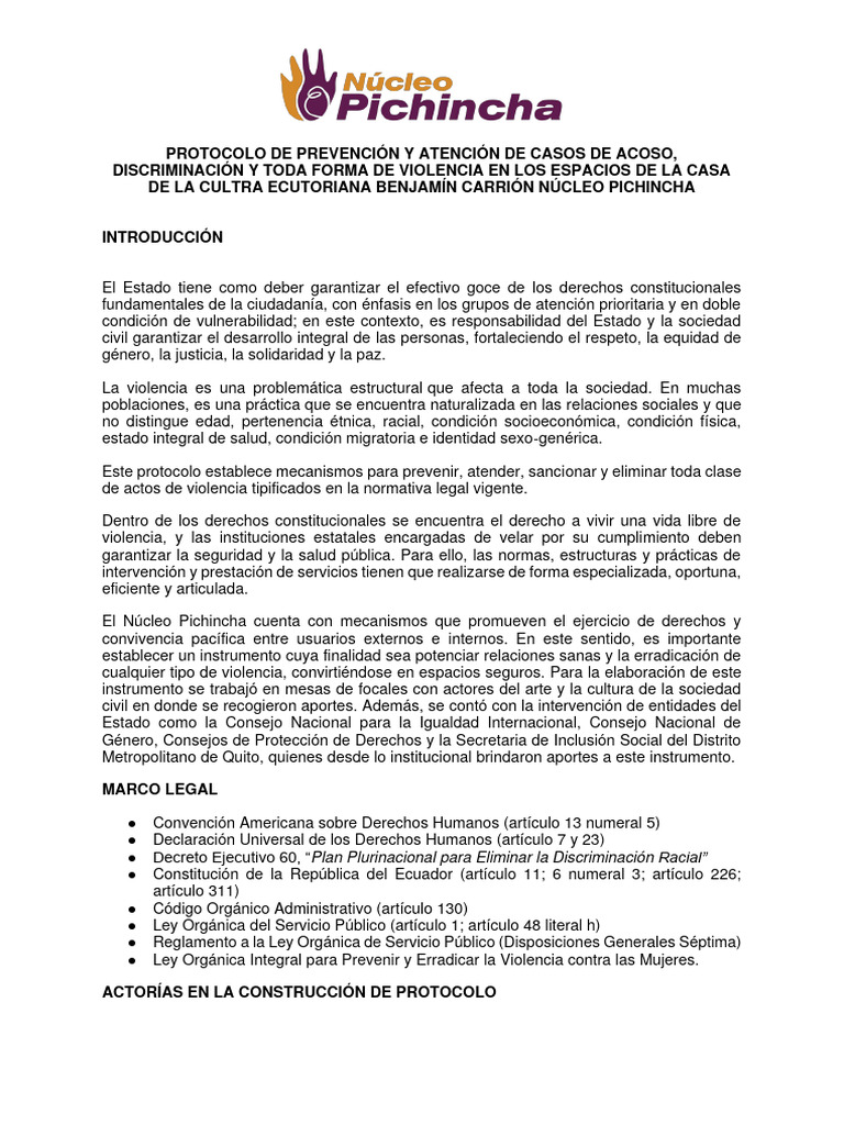 Protocolo de Prevención y Atención en Casos de Violencia | PDF | La ...