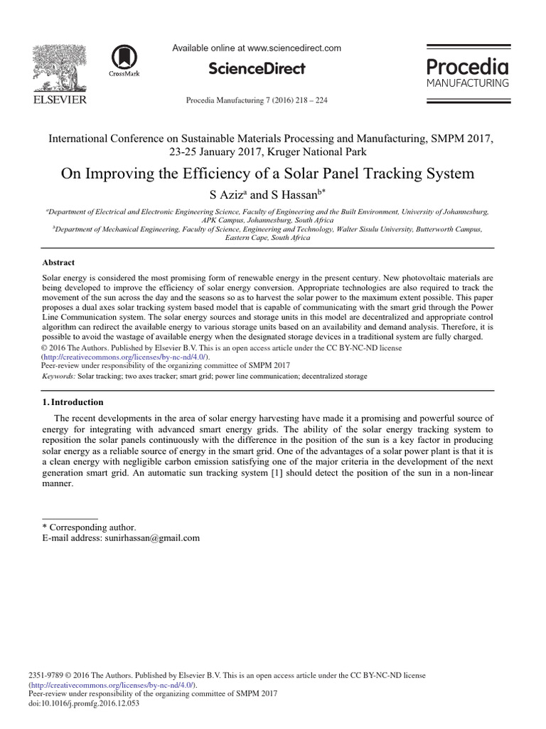 On Improving The Efficiency of A Solar Panel Tracking System | PDF