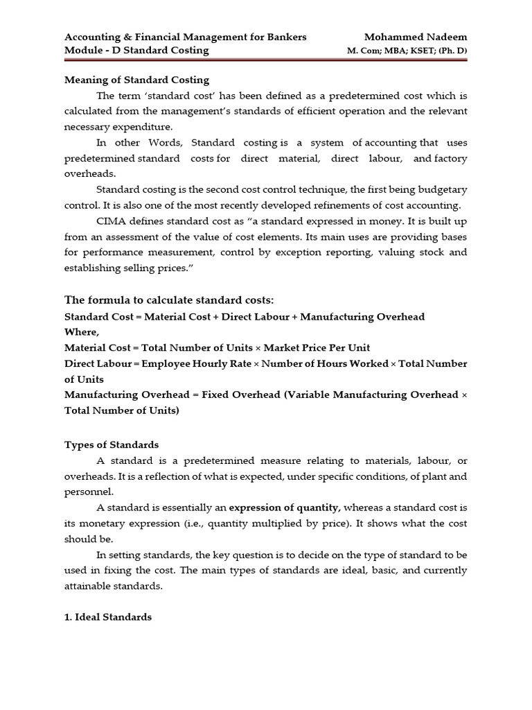 Standard costing pdf