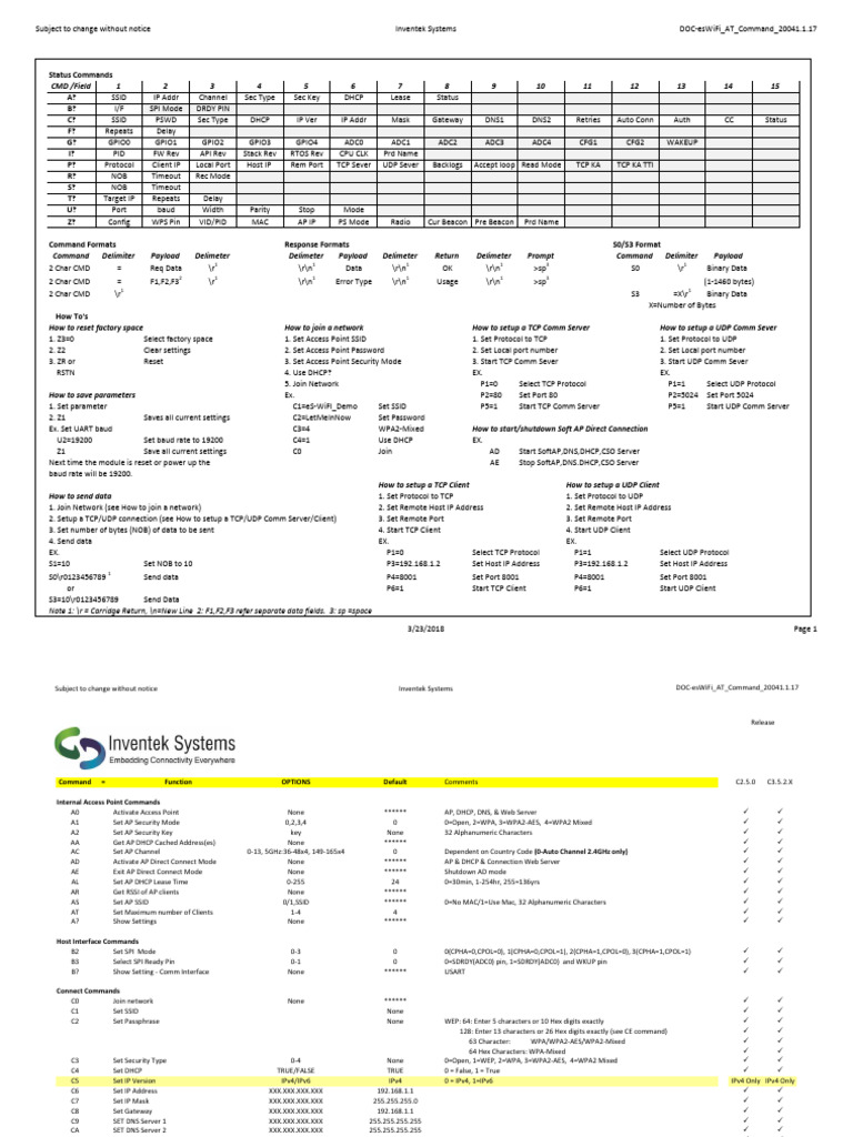 WiFi AT Command Guide | PDF | Port (Computer Networking) | Transmission ...