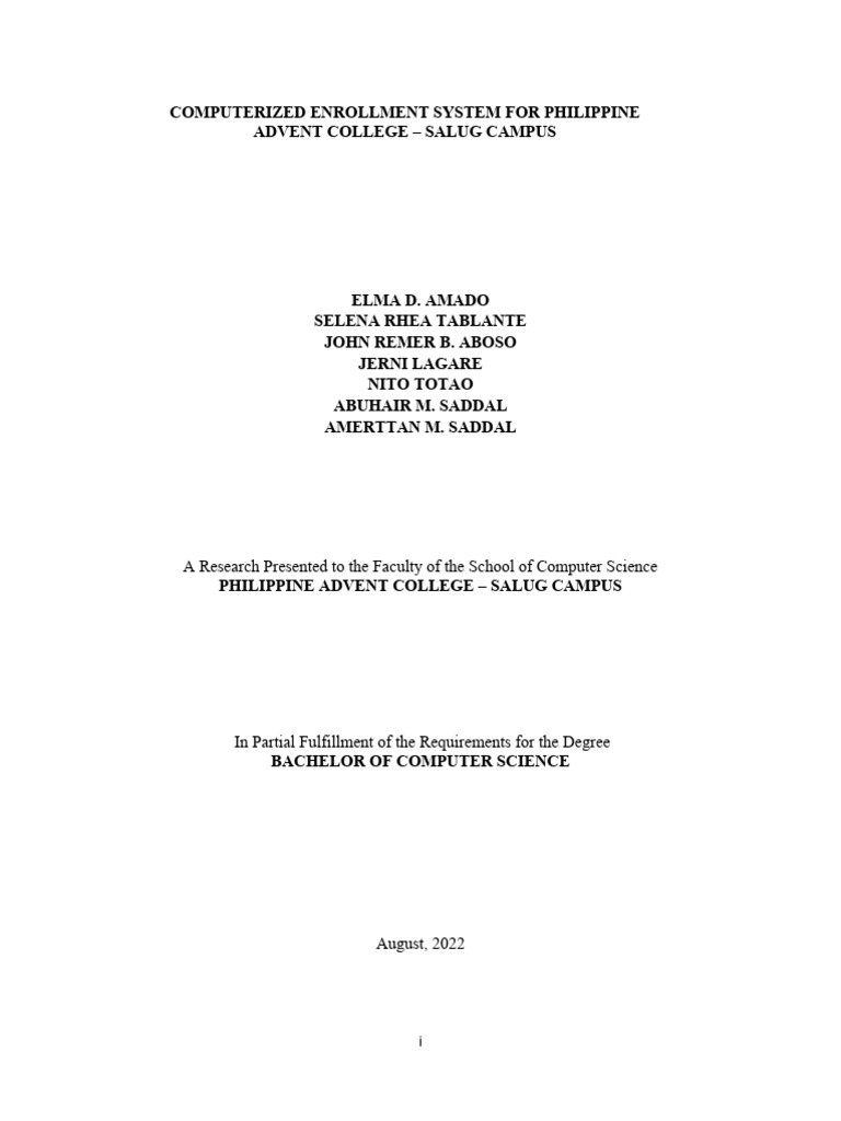 Computerized Enrollment System for PAC | PDF | Html | World Wide Web