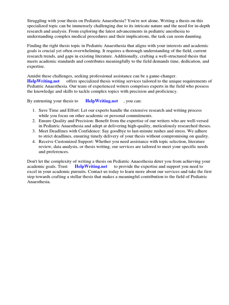Thesis Topics in Pediatric Anaesthesia PDF Anesthesia Surgery