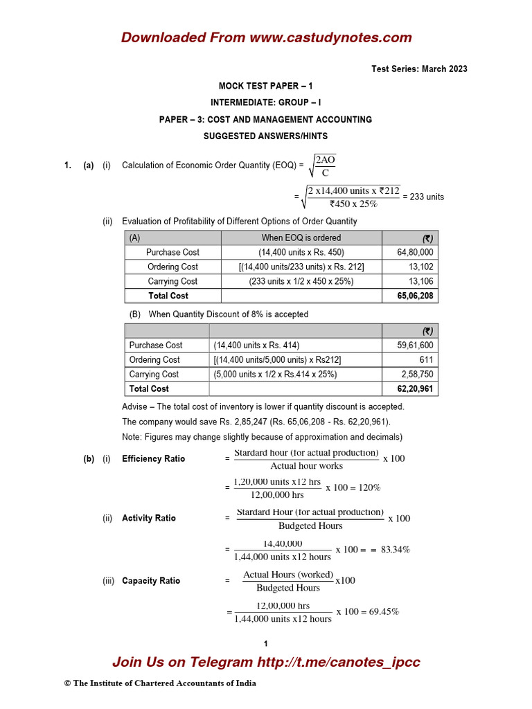 CA Inter MTP May 2023 Series 1 | PDF | Cost Of Goods Sold | Accounting