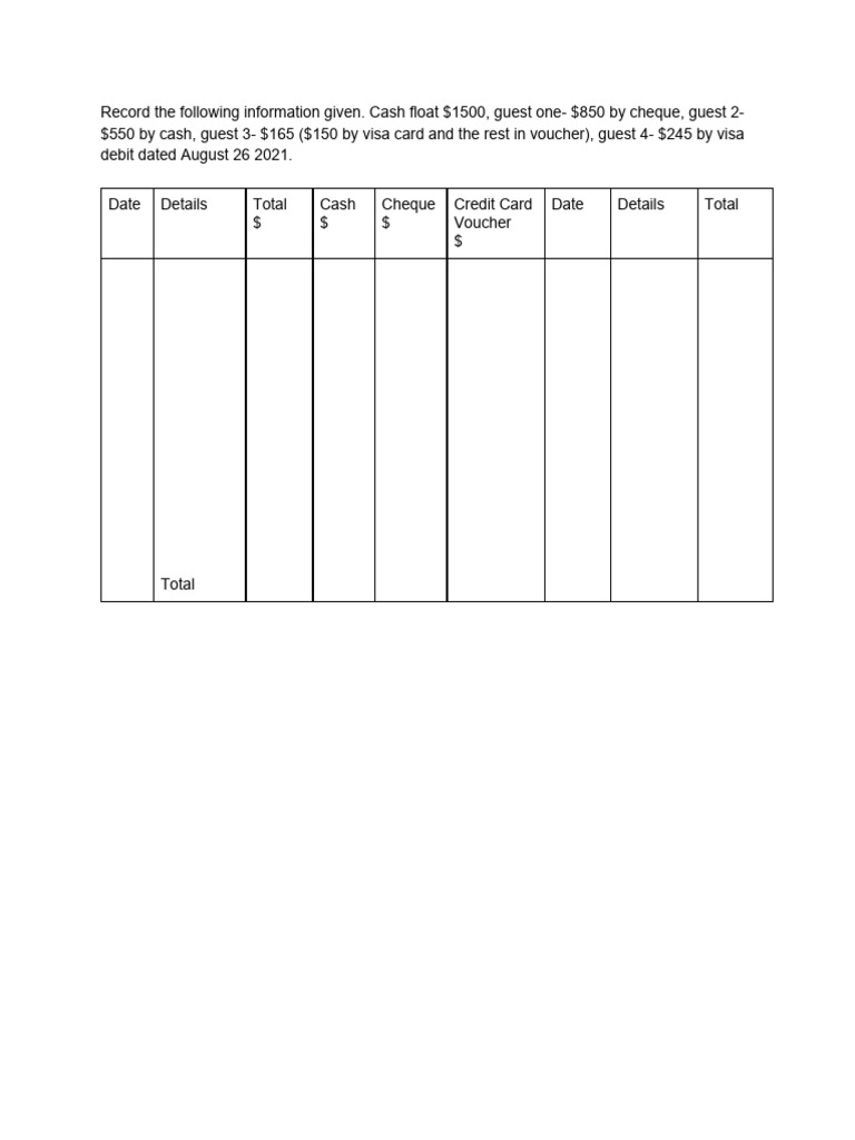 Kidz Wurld Cash Float Count Sheet | PDF | Cheque | Cash