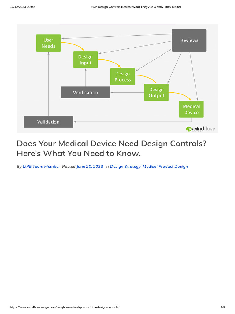 FDA Design Controls Basics - What They Are & Why They Matter | PDF