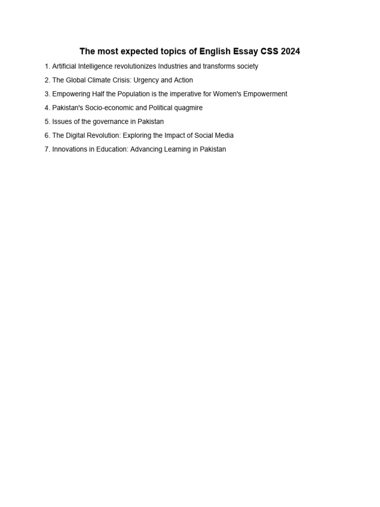English Essay CSS 2024 (The Most Expected) | PDF