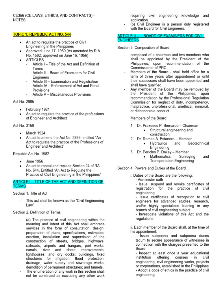 Civil Engineering Laws and Ethics Overview | PDF | Engineer | Damages