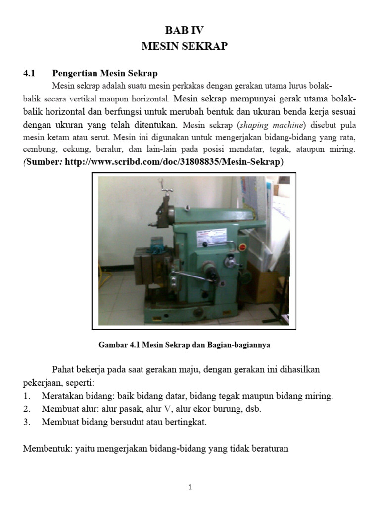 Jenis dan Fungsi Mesin Sekrap | PDF | Teknologi & Rekayasa