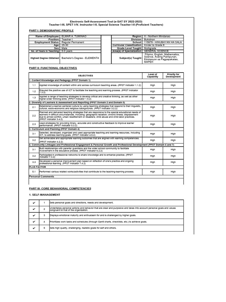 IPCRF-ESAT-JULY-EXCEL ELMAR | PDF