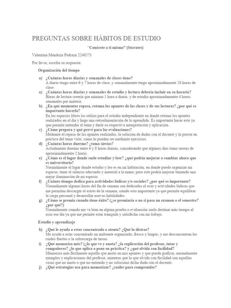 Preguntas Sobre Hábitos de Estudio | PDF | Crecimiento personal y ...