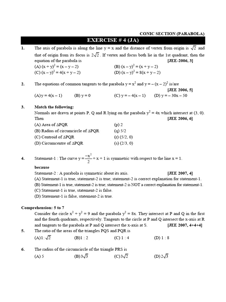Conic Sections-Advanced Level Problems (QnA) - 11th (CRP) | PDF