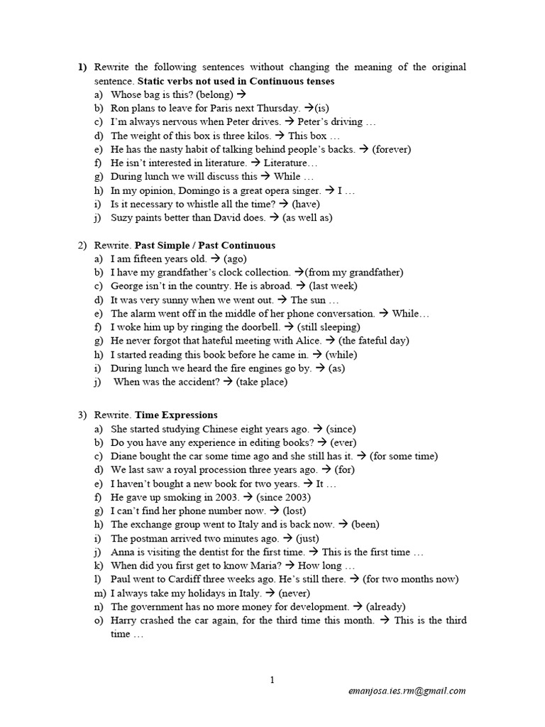 Rephrasing - Rewrite The Following Sentences | PDF | Verb | Grammar