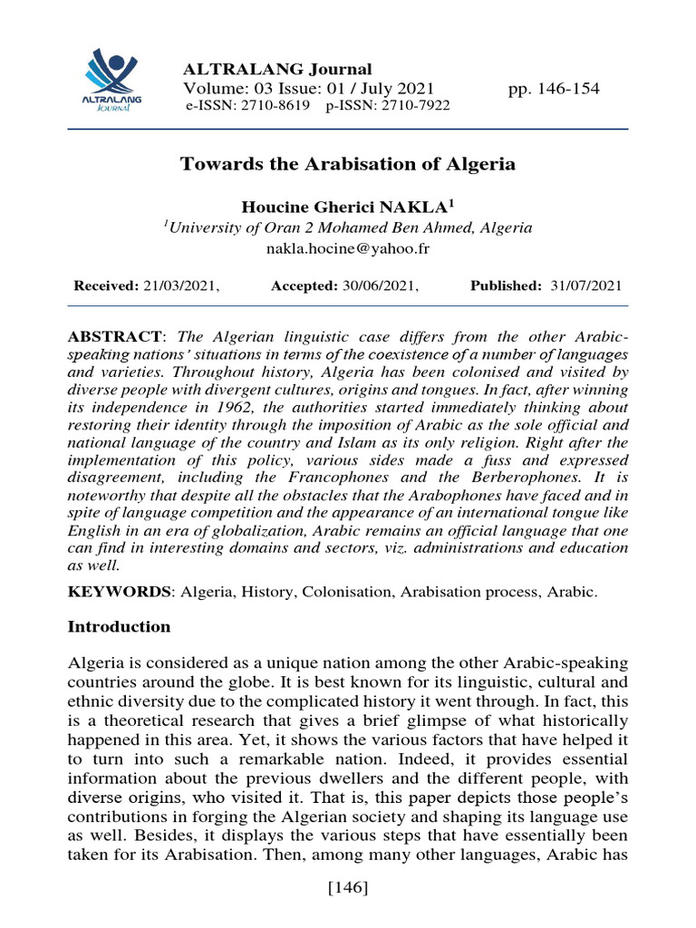 Arabisation Efforts in Algeria's History | PDF | Algeria | Arabic