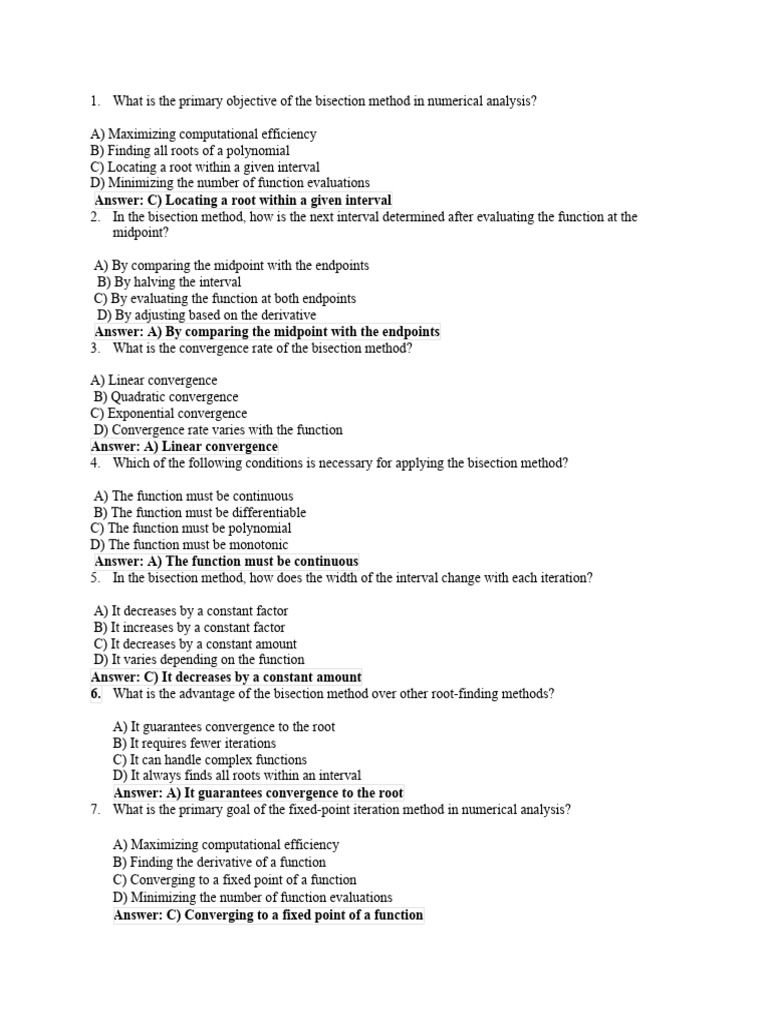 Numerical Analysis MCQ's With Answer PDF Function (Mathematics