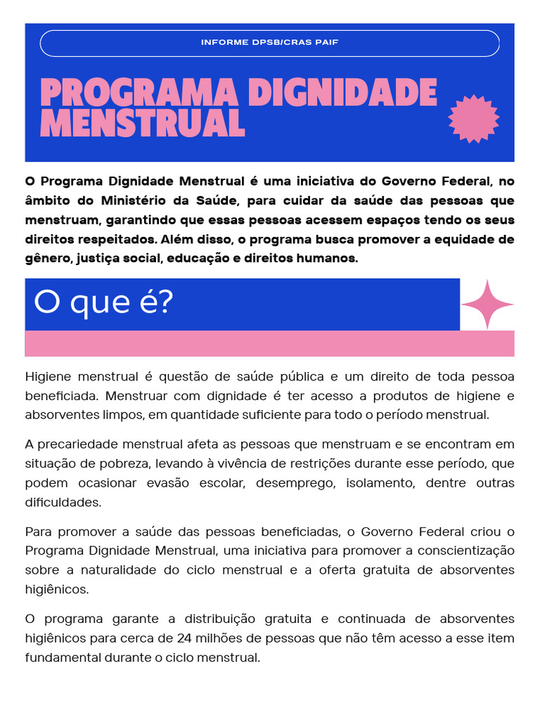 Programa Dignidade Menstrual: Acesso e Direitos | PDF | Menstruação ...