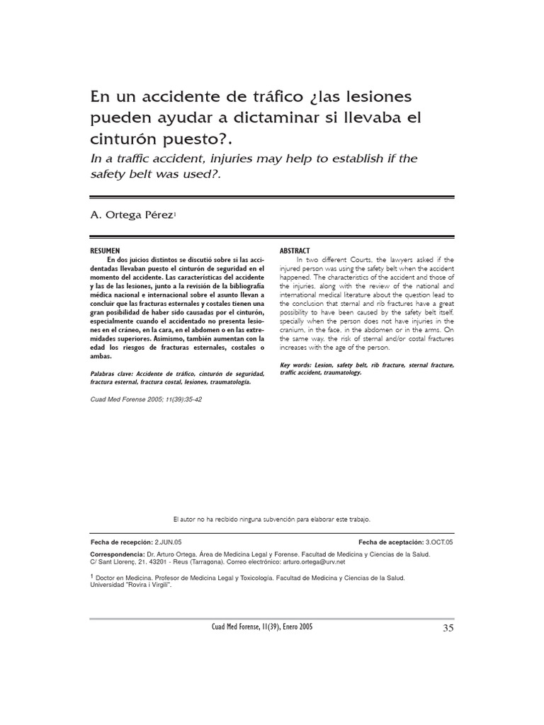 Lesiones y uso del cinturón en accidentes | PDF