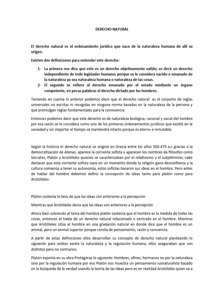 Filosofía del Derecho Natural | PDF | Platón | La Ley natural