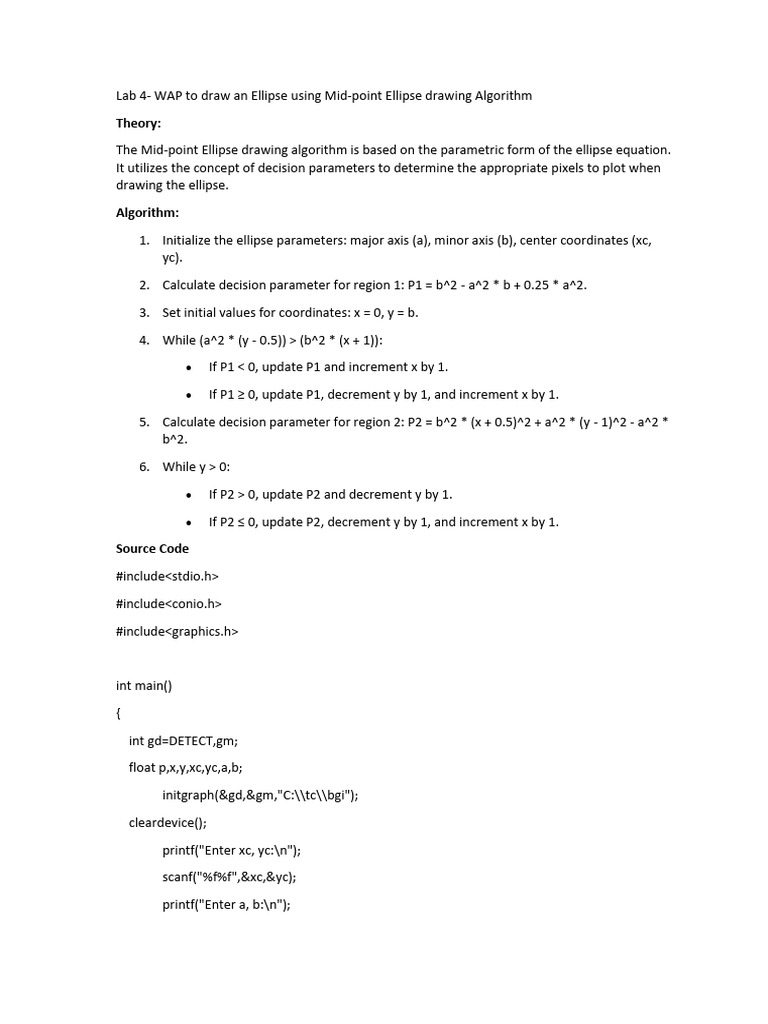 Mid-point Ellipse Algorithm Report | PDF | Ellipse | Computing