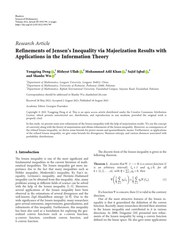 Refinements of jensens inequality via majorizatio pdf mathematical