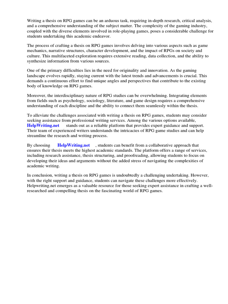 Rpg Games Thesis Download Free Pdf Role Playing Games Thesis