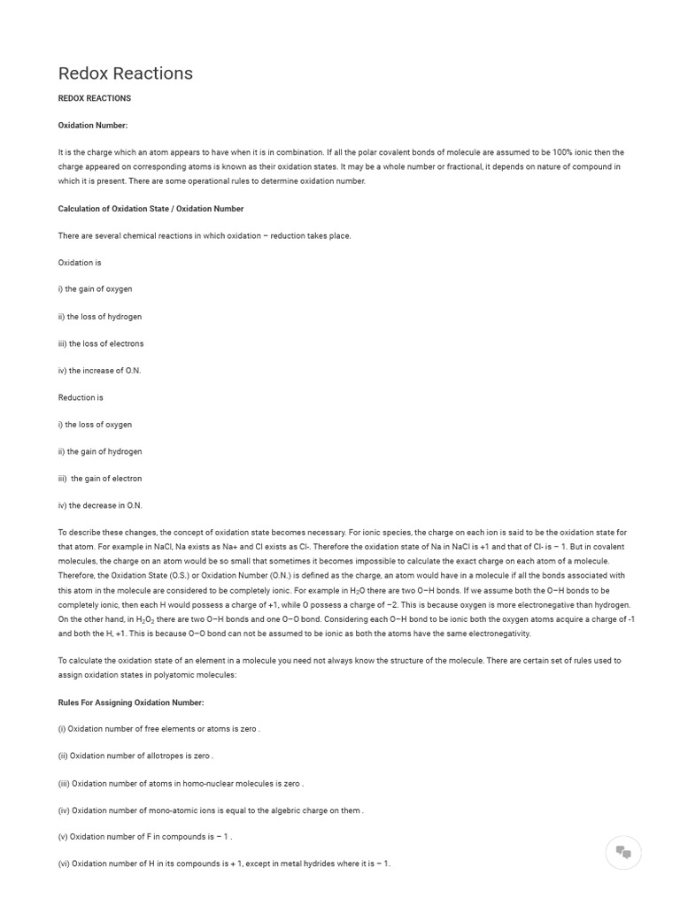 Redox Reactions Practically Study Material Pdf Redox Ionic Bonding
