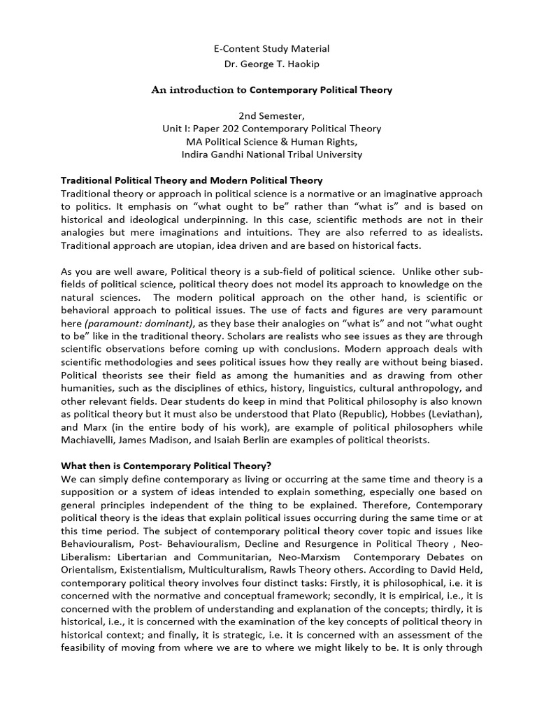 Contemporary Political Theory Overview | PDF