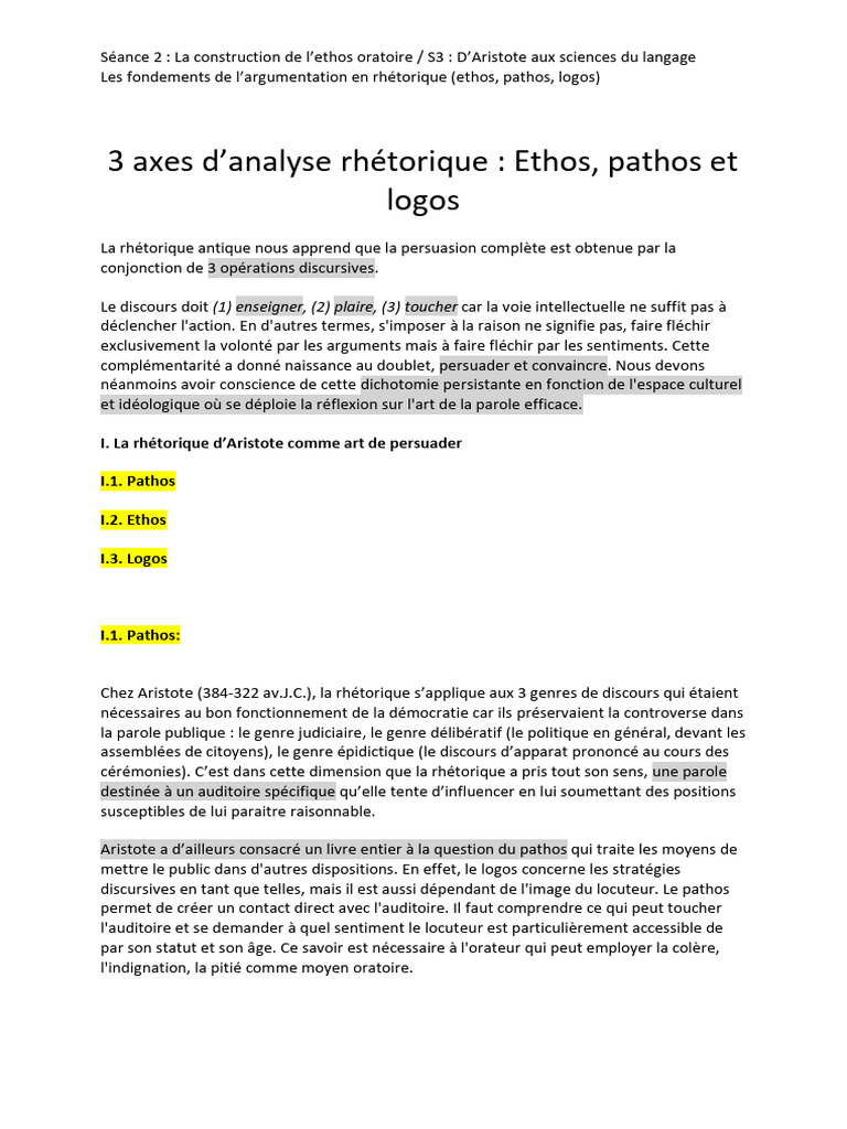 Construction de l'ethos oratoire | PDF | Rhétorique | Persuasion