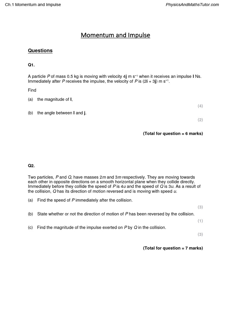 Momentum and Impulse Calculations | PDF | Momentum | Collision