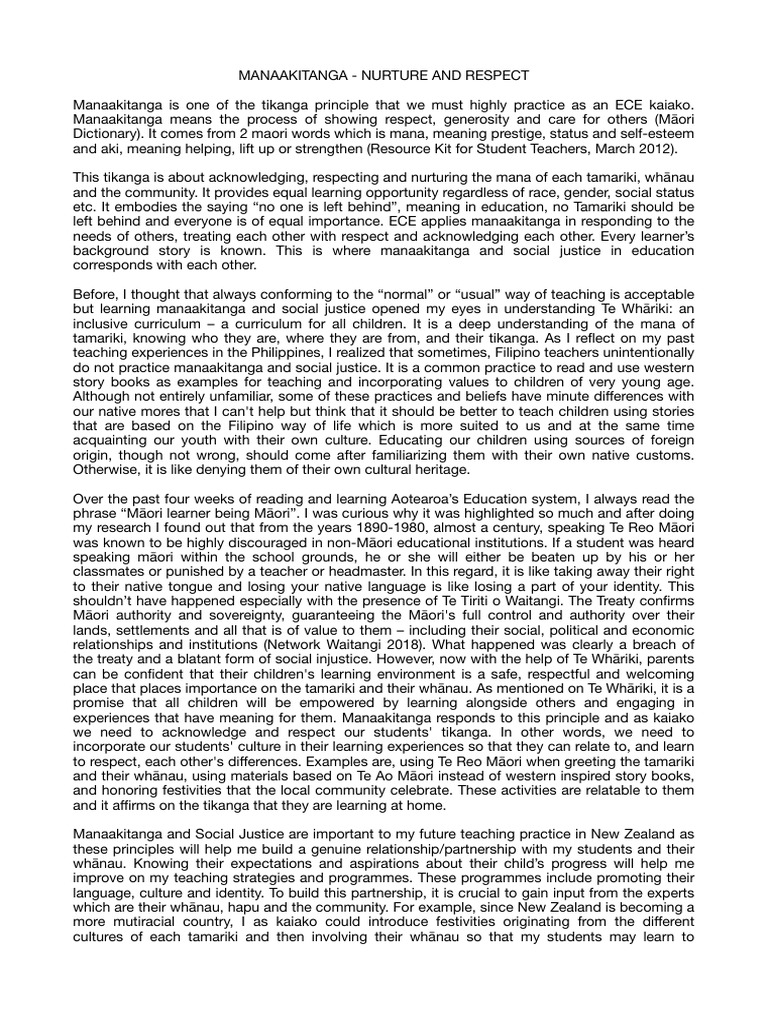 Manaakitanga Reflection | PDF | Māori People | Justice