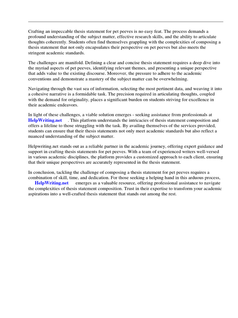 Thesis Statement for Pet Peeves PDF Pet Dogs