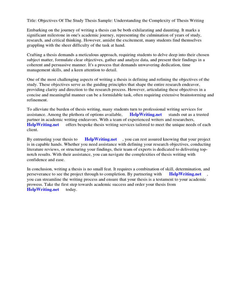 Objectives of The Study Thesis Sample | Download Free PDF | Sampling ...