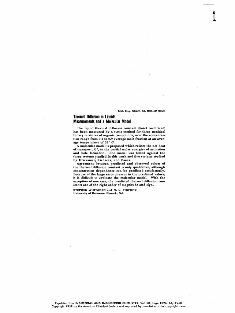 Thermal diffusion in liquids measurement pdf