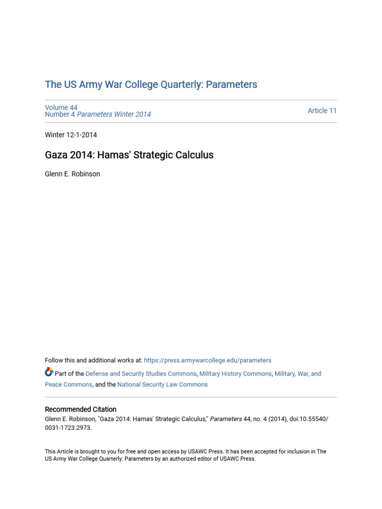 Gaza 2014 - Hamas Strategic Calculus | PDF | Hamas | Gaza Strip